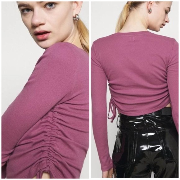 Urban Outfitters Tops - Urban Outfitters BDG Ruched Long Sleeve Crop Top In Pink Size S NWT